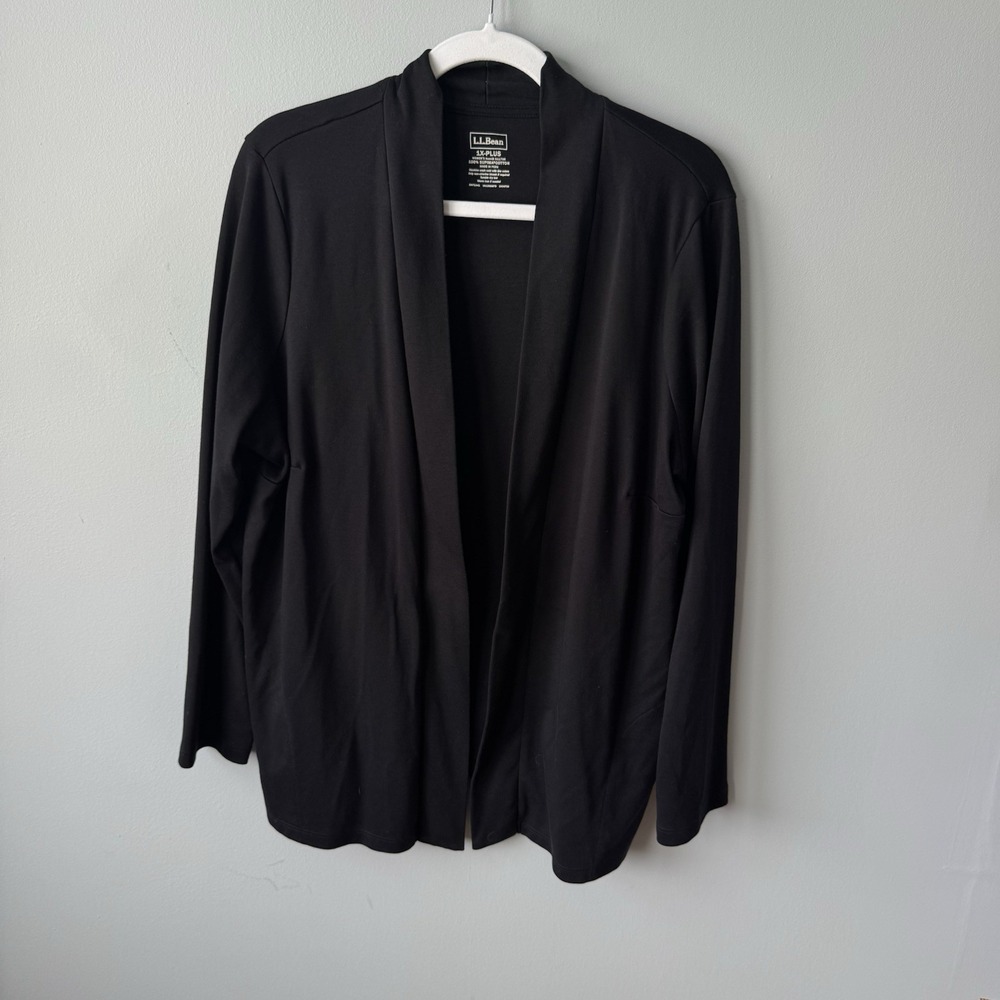 L.L. Bean Open Front Super Soft Supima Cotton Black Cardigan Pockets Size 1 X